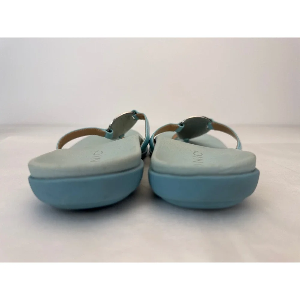 Vionic Raysa Sandals Womens 6.5 Light Blue Patent Leather Thong Orthotic Comfort